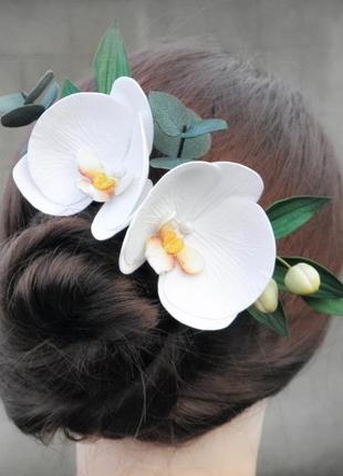 Гребень с белыми орхидеями в прическу невесте2 фото