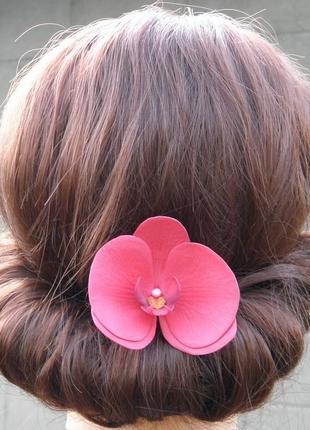 Заколка з малиновою орхідеєю, шпильки для волосся - орхідея4 фото