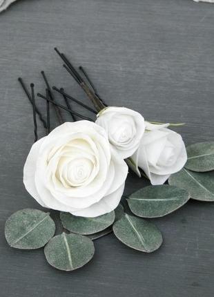 Шпильки для волос с розами и листьями эвкалипта, свадебные шпильки с цветами3 фото