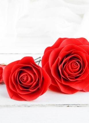 Шпильки для волос с красными розами, цветы в прическу для невесты2 фото