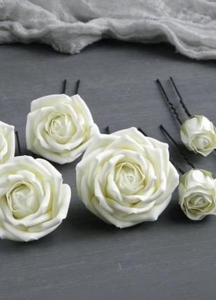 Набір шпильок з трояндами айворі4 фото