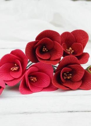 Шпильки с цветами фрезии / малиновые и бордовые цветы в прическу2 фото
