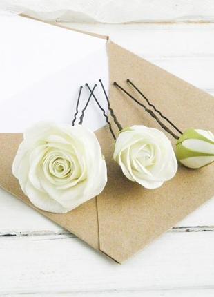 Шпильки с розами в прическу / свадебные шпильки айвори с цветами2 фото