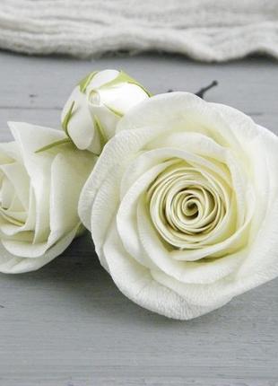 Шпильки с розами в прическу / свадебные шпильки айвори с цветами5 фото