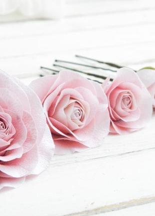 Шпильки для волос с маленькими пудровыми розами / свадебные шпильки с цветами3 фото