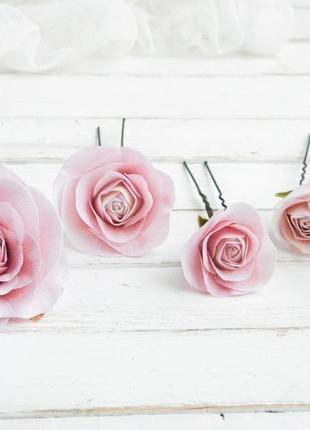 Шпильки для волос с маленькими пудровыми розами / свадебные шпильки с цветами2 фото