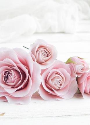 Шпильки для волос с маленькими пудровыми розами / свадебные шпильки с цветами4 фото