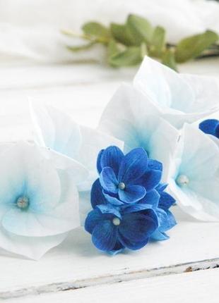 Шпильки с синими и голубыми цветами в прическу / подарок девушке7 фото