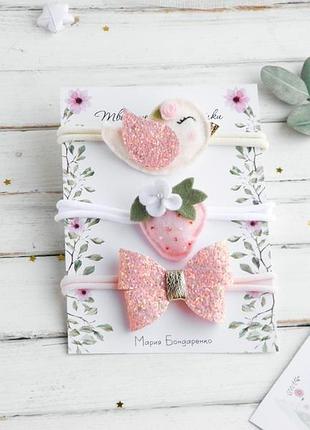 Набір пов'язок для дівчинки / пов'язки з квітами і полуничкою