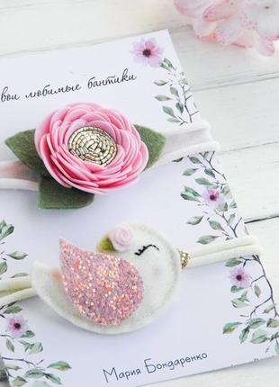 Хорошие пов'язочки для девочки в подарок / набор розовых повязок для девочки2 фото
