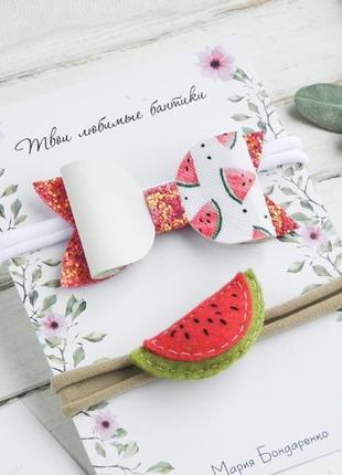 Набор летних повязок с арбузами и цветами для девочки / подарунок для дівчинки2 фото