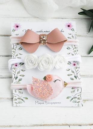 Подарочный набор повязок для девочки / розовые повязки для малышки / подарунок дівчинці