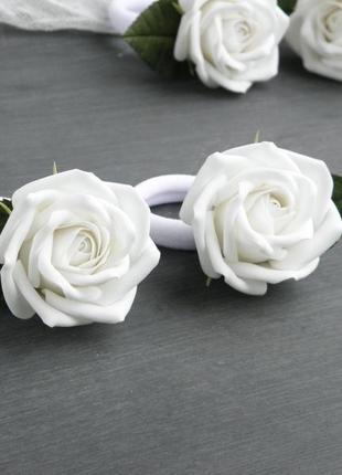 Резинка с белой розой / резинки заколки с цветами для девочки / роза резинка для волос