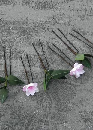 Шпильки для волос с розовыми цветами / шпильки с маленькими цветами и листьями4 фото