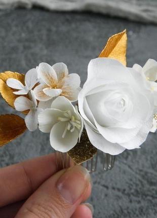 Гребінь з квітами / золотий гребінець з трояндою8 фото