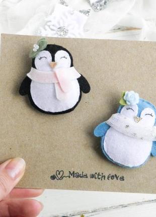 Резинки для волосся з пінгвіном /заколка пінгвін для дівчинки новорічні заколки для дівчат