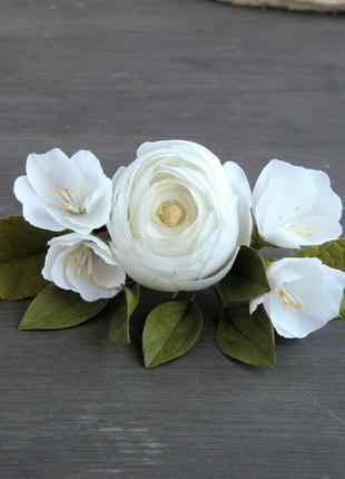 Шпильки для волосся з квітами нареченій / весільні шпильки з яблуневим цвітом і ранункулюсом1 фото