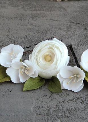 Шпильки для волосся з квітами нареченій / весільні шпильки з яблуневим цвітом і ранункулюсом7 фото