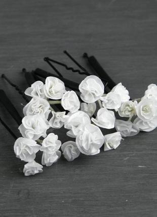 Шпильки с белыми маленькими цветами / свадебные шпильки для волос с гипсофилой7 фото