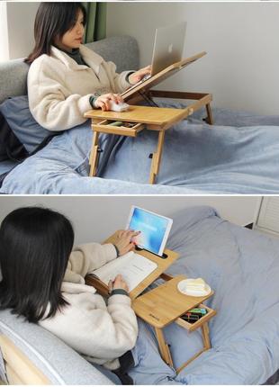 Бамбуковий столик для ноутбука і планшета в ліжко складаний suncool2 фото