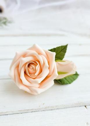 Заколка з персиковою трояндою заколка для волосся з квітами