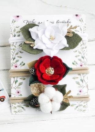 Набор повязок для малышки на новый год повязки для девочек с цветами