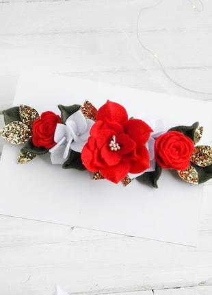 Новогодняя повязка с цветами для девочки нарядная повязка для малышки на праздник