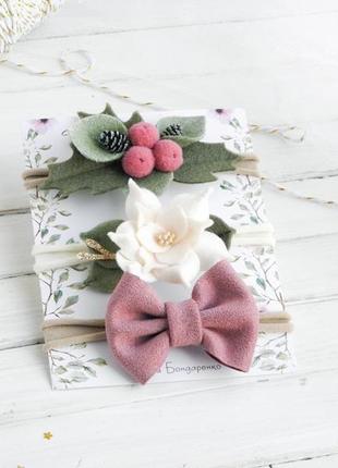 Пудровый новогодний набор повязок для малышки повязки для девочки