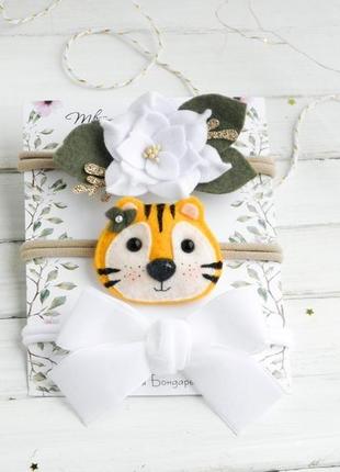 Белая повязка повязка с тигренком набор новогодних повязок для девочки в подарок1 фото