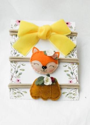 Повязки для девочек осенние повязочки лисичка тыква желтый бантик