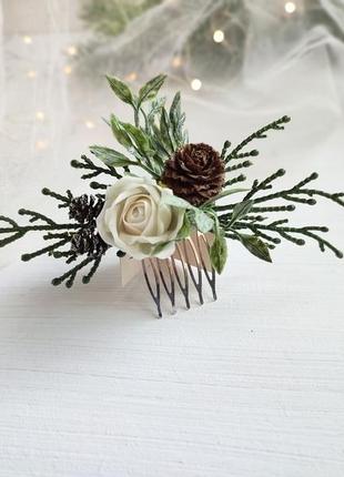 Зимовий гребінець для волосся з квітами весільний гребінь3 фото