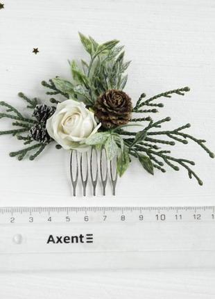 Зимовий гребінець для волосся з квітами весільний гребінь4 фото