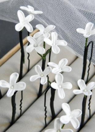 Шпильки для волосся з білими маленькими квітами бузок весільні шпильки5 фото
