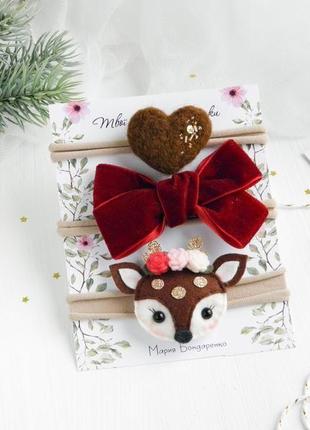 Повязки для дівчаток набір пов'язок для дівчинки ялинка оленя бантик