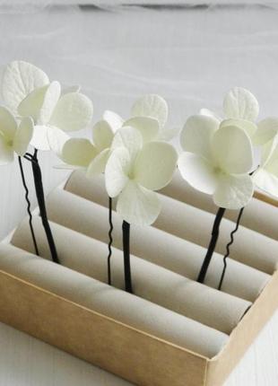 Шпильки з молочними гортензіями весільні шпильки для волосся з квітами7 фото