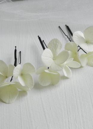 Шпильки з молочними гортензіями весільні шпильки для волосся з квітами6 фото
