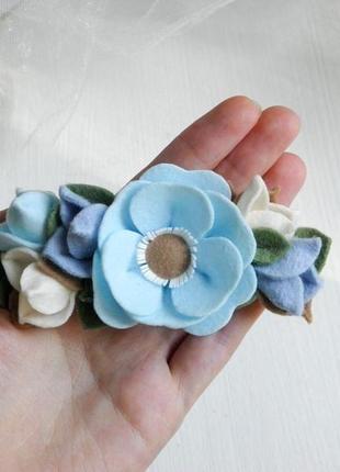 Повязочка для девочки с голубыми цветами венчик для малышей2 фото
