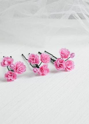 Шпильки з рожевими маленькими квітами весільні шпильки з гіпсофілою
