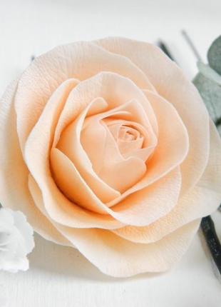 Набір шпильок для волосся з квітами та евкаліптом персикові шпильки з трояндами3 фото