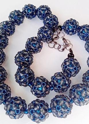 Намисто з бісеру та намистин ′кульки монтана сині′