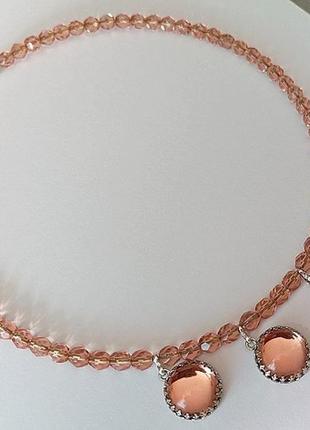 Кольє ланка рожеві кабошони