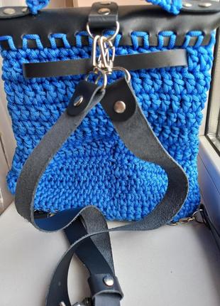 Рюкзак синій вязаний ручної роботи2 фото
