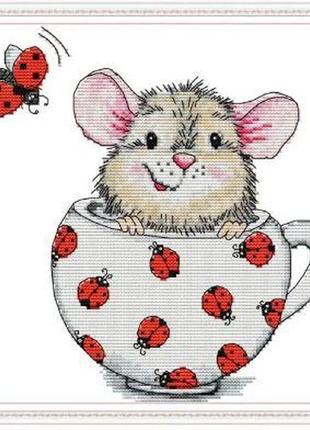 Набор для вышивания по нанесённой на канву схеме "mouse in the cup 2". aida 14ct printed 29*29 см