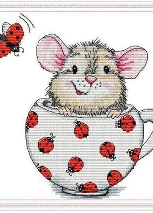 Набір для вишивання за нанесеною на канву схемою "mouse in the cup 2". aida 14ct printed 29*29 см