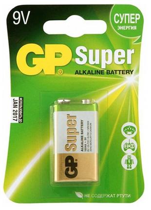 Батарейка крона gp super alkaline battery 9v. алкалиновая батарейка. элемент питания крона 1604a 6lf22