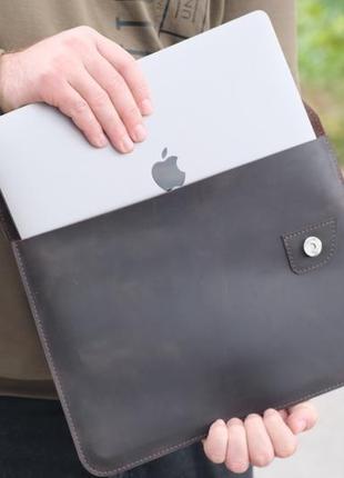 Чохол для macbook, натуральна шкіра, колір шоколад3 фото