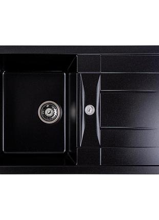 Гранітна мийка для кухні platinum 7850 troya матова чорний металік