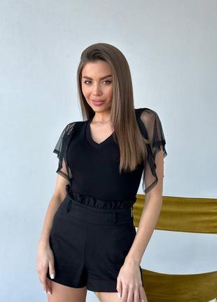 Очаровательная футболка, р.уни 42-44, трикотаж и шифон, черный