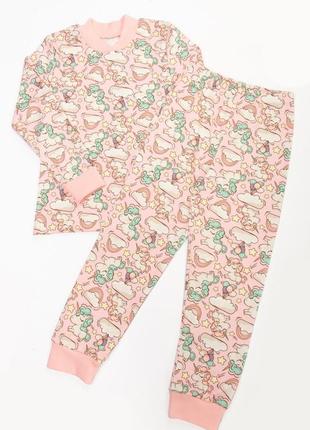 Детская пижама легкая слоники, розовая трикотажная пижама с манжетами для детей интерлок3 фото