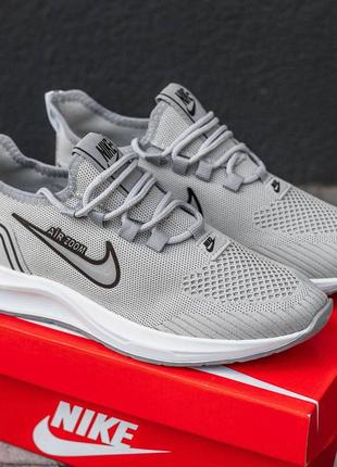 Мужские легкие текстильные кроссовки в стиле nike air zoom grey найк эир зум весенние летние 40-44 серые текстиль6 фото